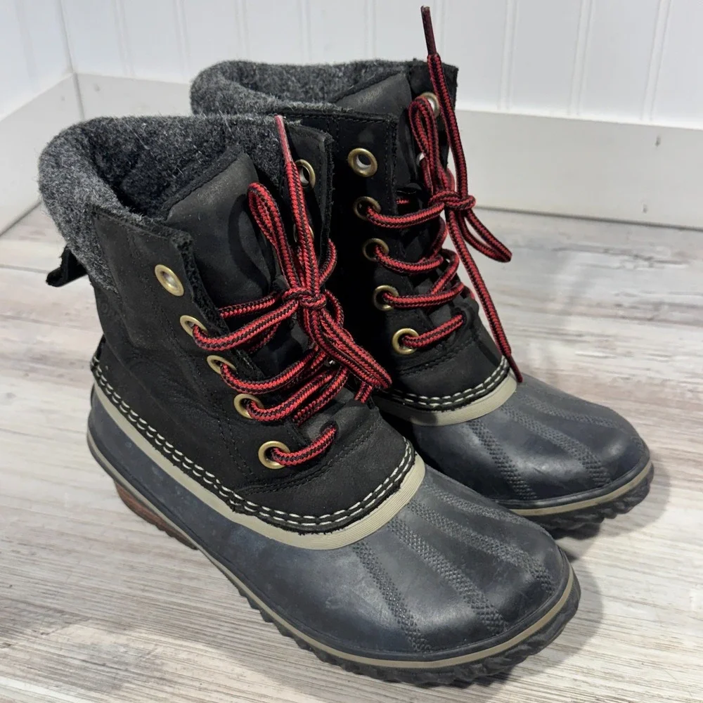 Sorel Slimpack Lace II Boots Womens Sz 6 Winter Snow Black‎ NL2348-010